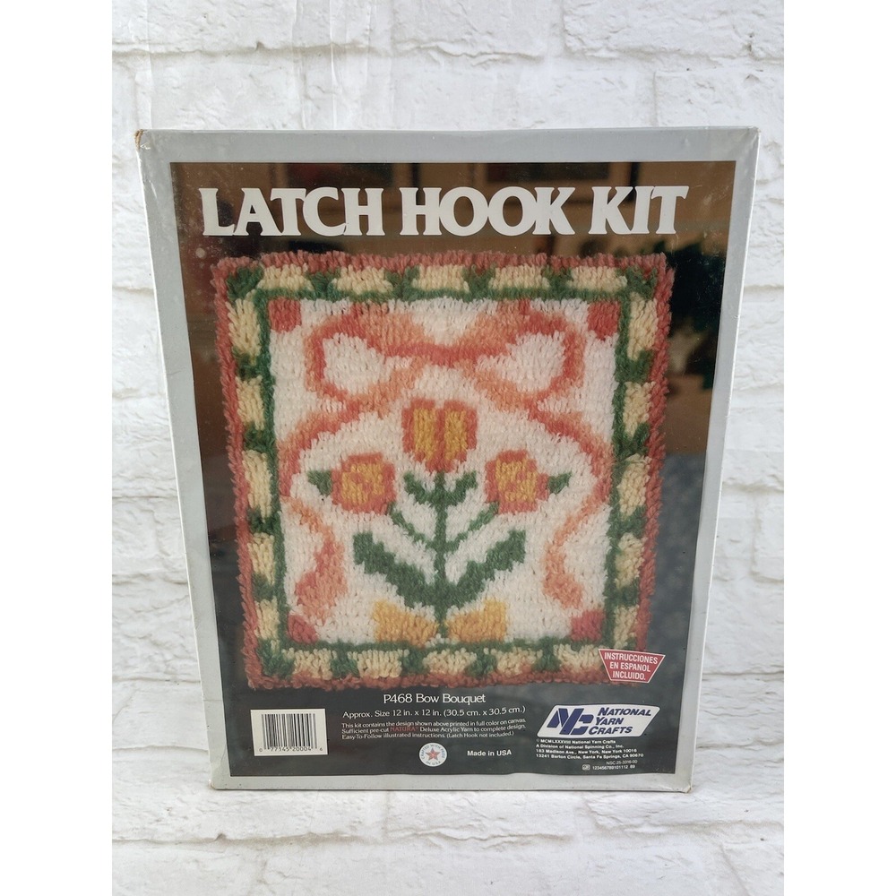 Vtg 1988 Latch Hook Kit 12"x12" National Yarn Crafts P468 Bow Bouquet NEW SEALED